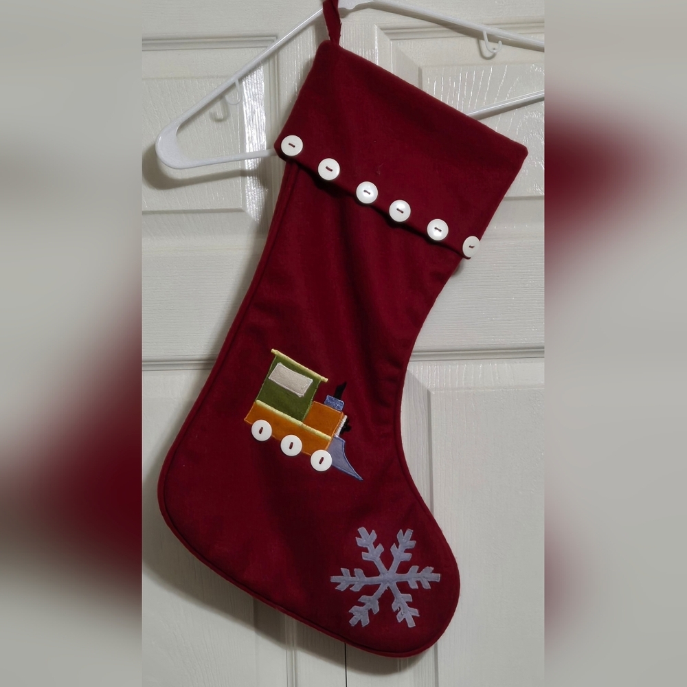 Red Lined Felt Christmas Stocking w/ Appliqués & Buttons 20" Total Length NWOT